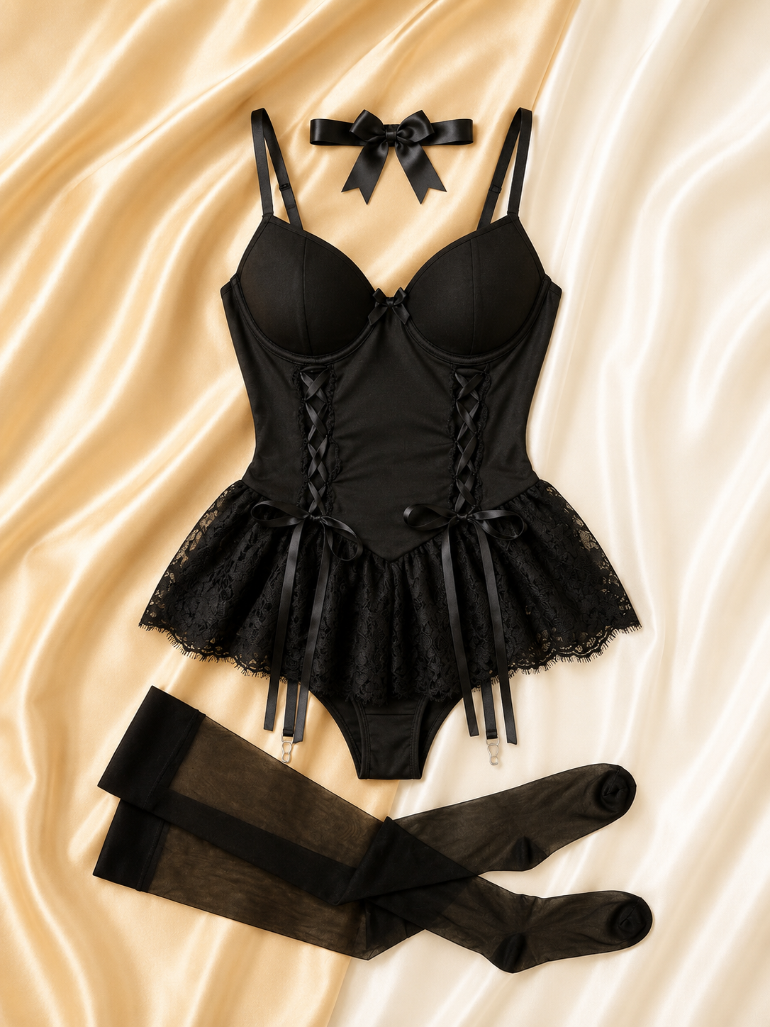 Siyah Dantel Babydoll Takımı