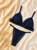 Lacivert Dantelli Bralet Takımı